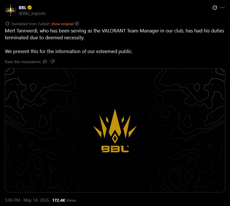BBLとトルコ代表チームのマネージャーが突然解任、SNSも全停止で波紋広がる | VALORANT - 1